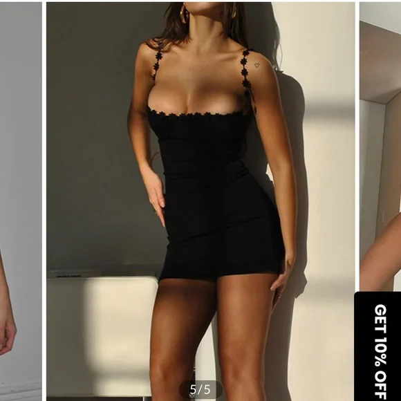 New Commense Black Dress with Floral Straps Sz L - Picture 4 of 6